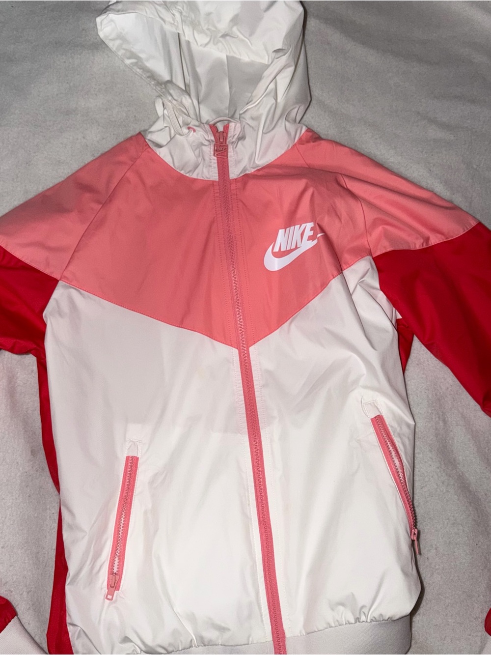 Nike Pink & White Colorblock Hooded Windbreaker
